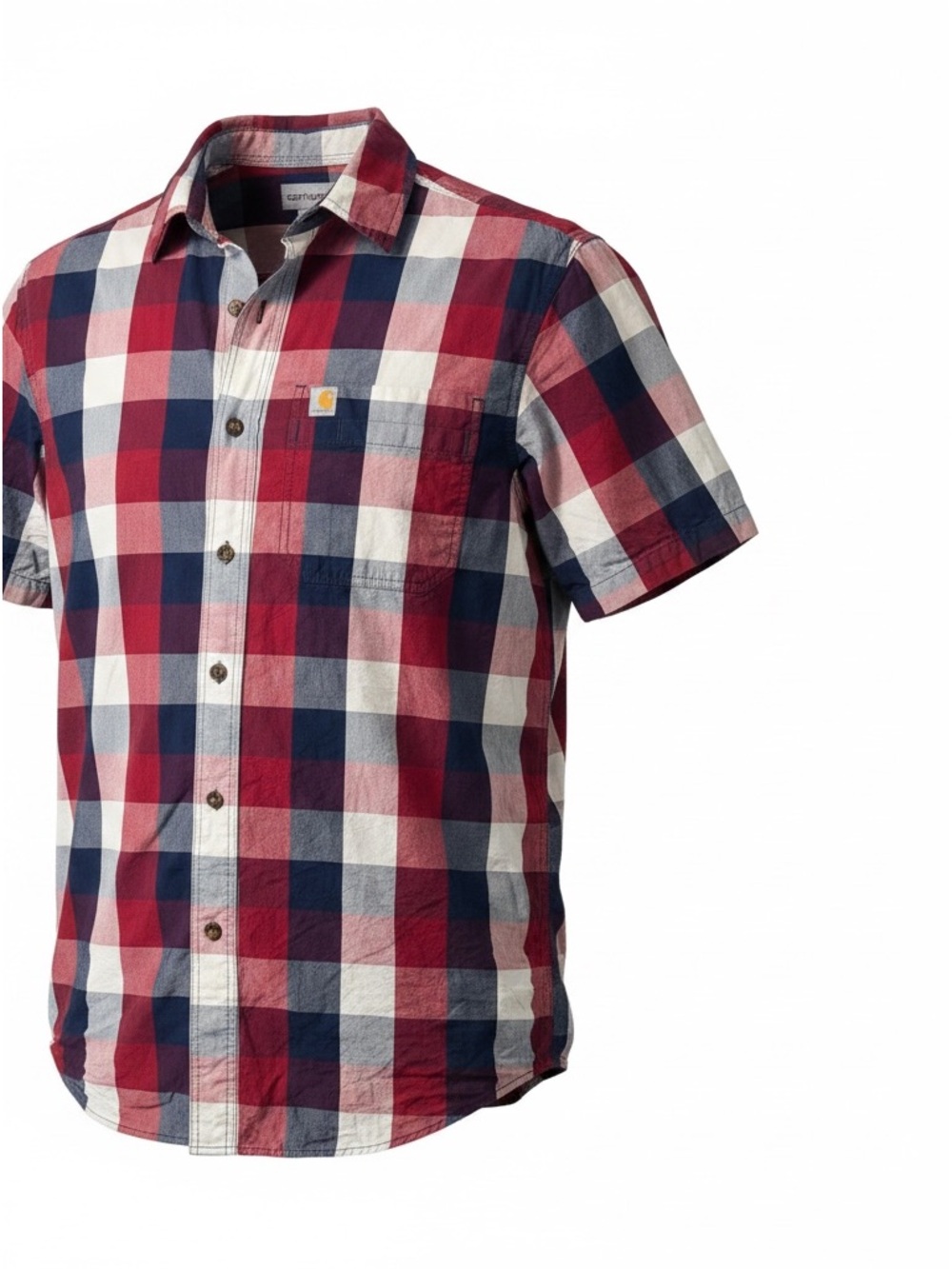 Short-Sleeve Plaid Button-Down Shirt - Red, Navy, White